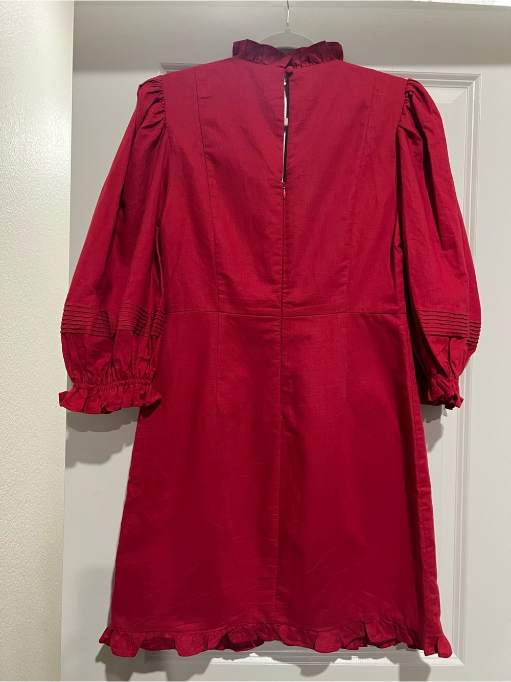 Haute Rogue red linen/cotton mini dress w puffed sleeves - Picture 11 of 13